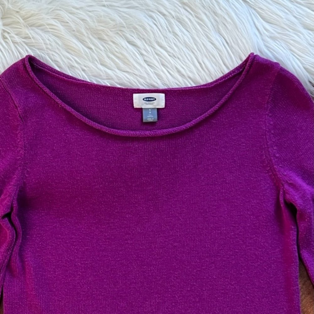 Old Navy Fuschia Flat Knit Sweater-Size Small TALL - Picture 2 of 6